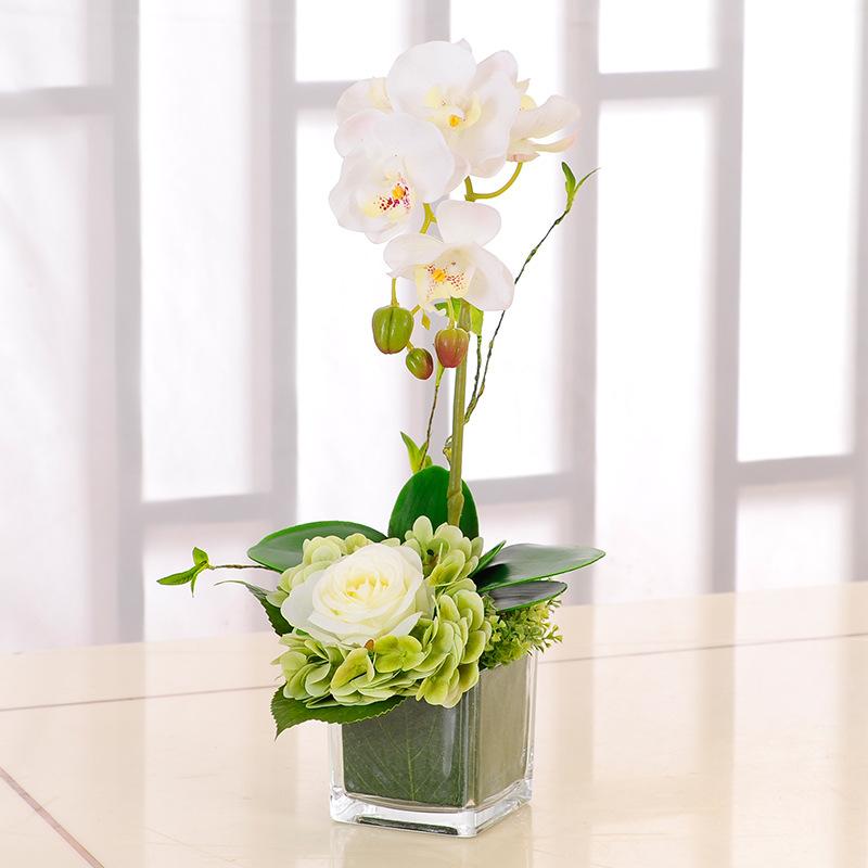 Faux Flowers |  Double White Orchid In Glass Cube Home Decor Faux Flowers